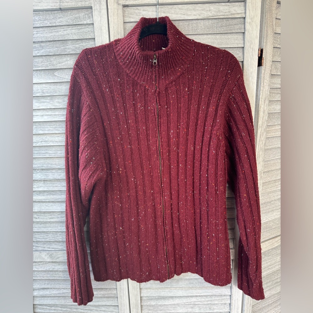 Men's vintage Sears Fieldmaster Ribbed Zip-Front Sweater Jacket - Burgundy, Sz L